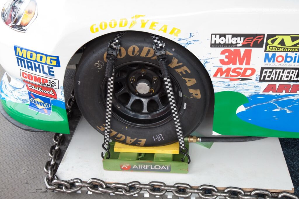 An LGH air skate under a NASCAR race car