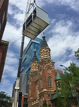 A steam boiler lift with a crane, using lifting and rigging equipment from LGH