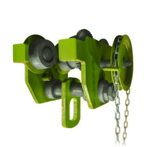 A product picture of an I beam trolley push geared hoist from LGH