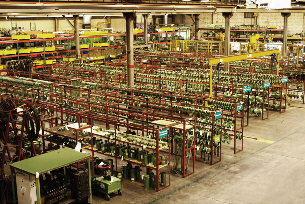 View of the LGH warehouse full of rigging equipment for rent.