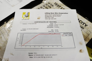 Photo of a certificate of testing from LGH.