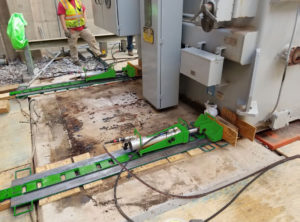 Jobsite picture of the XLP150 from Hydra-Slide in LGH green.