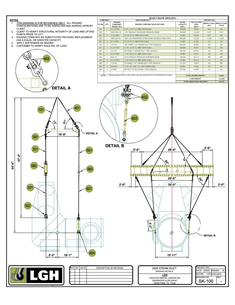 Configuration Drawing for a crane lift plan from LGH