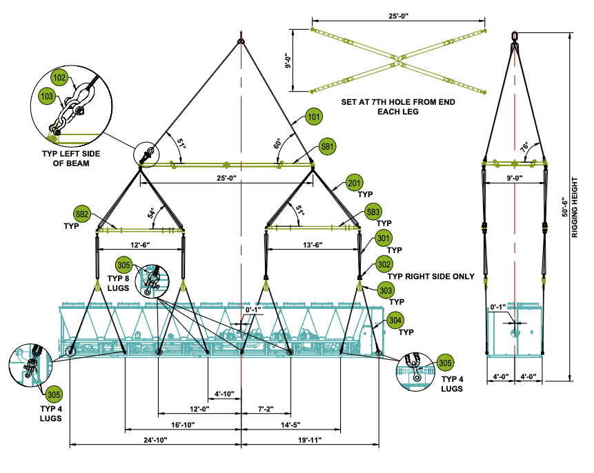 Example of a rigging lift plan drawing from LGH