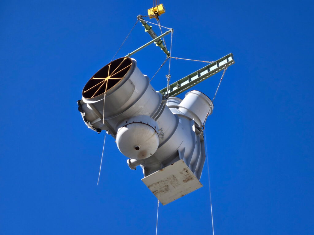 steam duct lift using LGH rental fleet equipment 100T multi-hole bar rigging