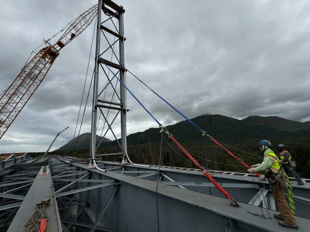 Crew uses hand chain hoists for longest single-span bridge launch in Alaska